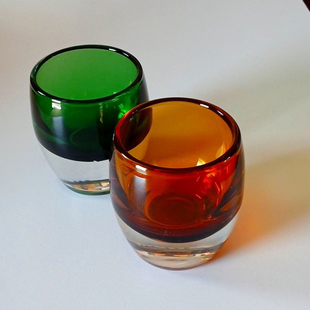 Amber and Emerald Green Glass Votive Candle Candle Holders